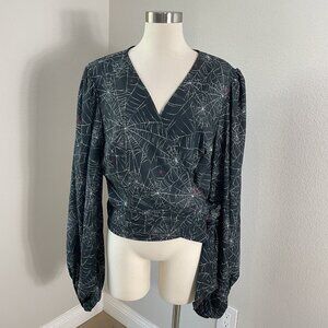 Laura Byrnes Hope Morrison Wrap Top Womens 3X Black Spiderweb Bell Sleeve Gothic